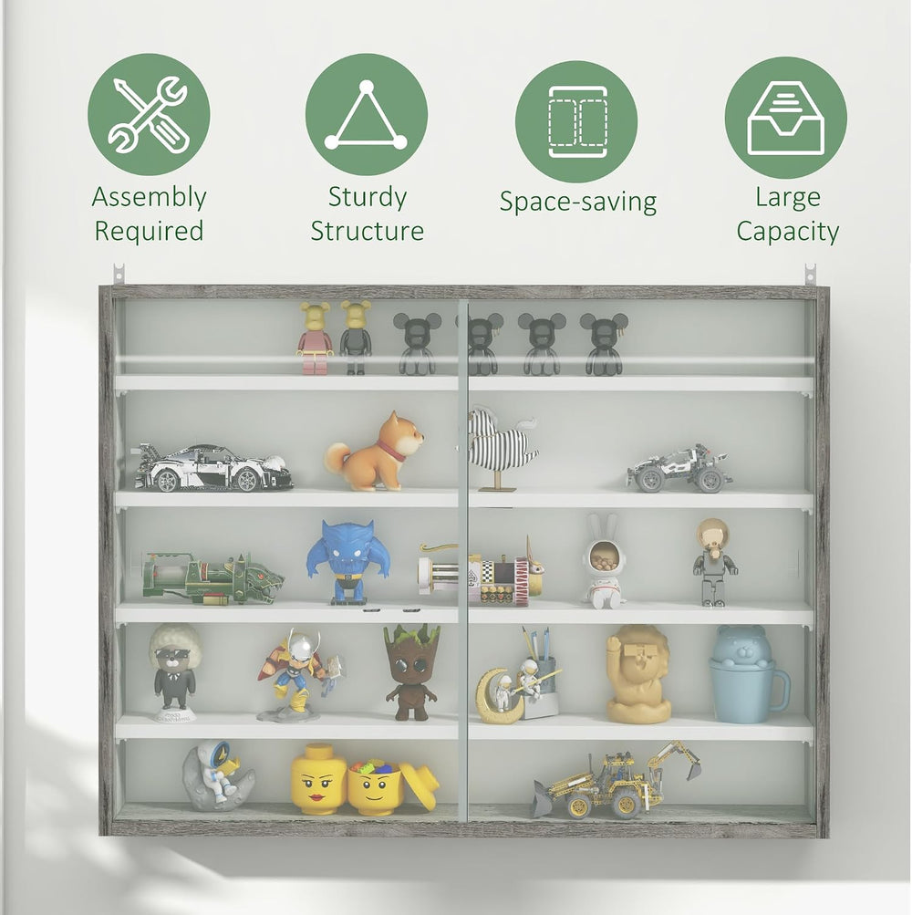 HOMCOM 5-Storey Wall Shelf Display Cabinet, Shot Glass Display Case, Glass Cu...