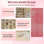 BOOVO Clear Lid Jewelry Box,3 Layers Jewelry Organizer Large Multi-Functional Jewelry Storage Box with 2 Drawers,Jewelry Display Case of Rings Earrings Necklace Bracelets for Women Girls (Grey)