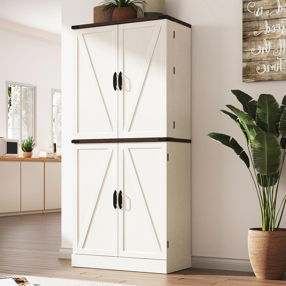 Farmhouse Kitchen Pantry Cabinet with 3 Drawers,71" Tall Rustic Wood Sto...