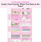 Over The Door Organizer 6 Tiers, Extra Large Behind Door Storage of 12 Compartments, 80 lbs Weight Capacity Hanging Storage Organizer with Clear Window Kids Toys,Shoes,Diapers,Room Storage,Pink