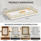 Toilet Paper Basket Organizer – Oak Wood Toilet Tank Tray with Metal Frame, Back of Tank or Top Bathroom Counter Storage – Gold & White Modern Decor
