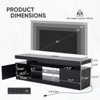 Verano Garden 63" LED TV Stand for 75 Inch TV, High Gloss Entertainment Center with 2 Storage Cabinets and Open Shelf, Modern TV Media Console with Power Outlet & Light for Living Room, Bedroom, Black