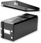 Snap-N-Store CD Storage Box - 2 Pack - Durable 5.1 x 5.1 x 13.2 Inch Disc Holders with Lids to Store up to 52 CDs - Black
