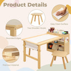 Bateso Kids Art Table and 2 Chairs Set with Roll Paper & Storage, Wooden Kid Craft Table for Drawing, Learning and Reading, Toddler Activity Play Desk for Home, Playroom or Classroom