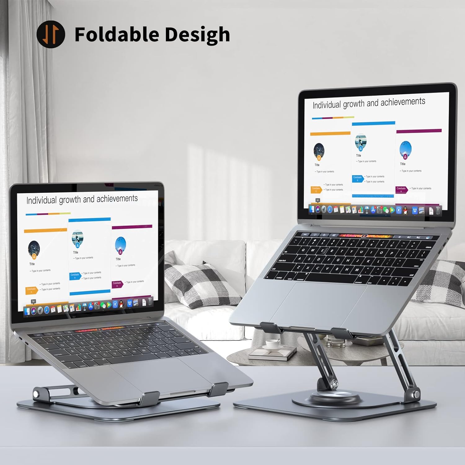 Laptop Stand for Desk, Adjustable Computer Stand with 360° Rotating Base, Ergonomic Laptop Riser for Collaborative Work, Foldable & Portable Laptop Stand, fits for All 10-16" Laptops