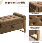 67" Storage Bench for Bedroom, End of Bed Bench King Size, Brown | Double Lids Storage Ottoman Bench with Golden Legs, Upholstered Velvet Bench for Foot of Bed Window Living Room Entryway