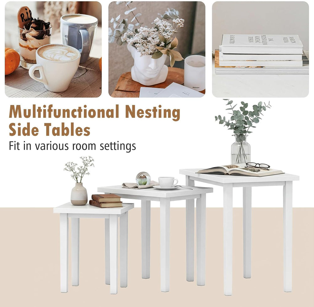 Giantex Nesting Tables Set of 3, Farmhouse Stacking Side Table with Rubber Le...