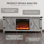 YESHOMY Fireplace TV Stand with Two Barn Doors and Storage Cabinets for Televisions up to 65+ Inch, Entertainment Center Console Table, Media Furniture for Living Room, 58 Inch, Gray Wash