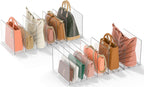 GoMaihe Bag & Purse Organizer for Closet: 4 Sets Adjustable Clear Handbag Storage Shelf - Plastic Clutch Dividers | Minimal | Keep Purses upright