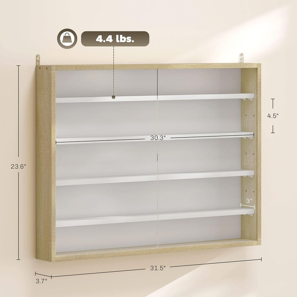 HOMCOM 5-Tier Wall Mounted Display Cabinet Glass Doors 60x80cm White/Oak | Di...