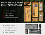 Long Bamboo Kitchen Drawer Organizer Boxes 17" x 6" Wood Pantry Organizers | Set of 2 Stackable Wooden Silverware Utensil Tray for Drawers Bins Cutlery & Flatware Storage for Junk Drawer Bathroom Rv