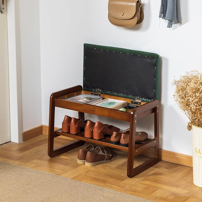 latifolia Shoe Rack Bench, Entryway Shoe Bench with Cushion, Flip-Open Storag...