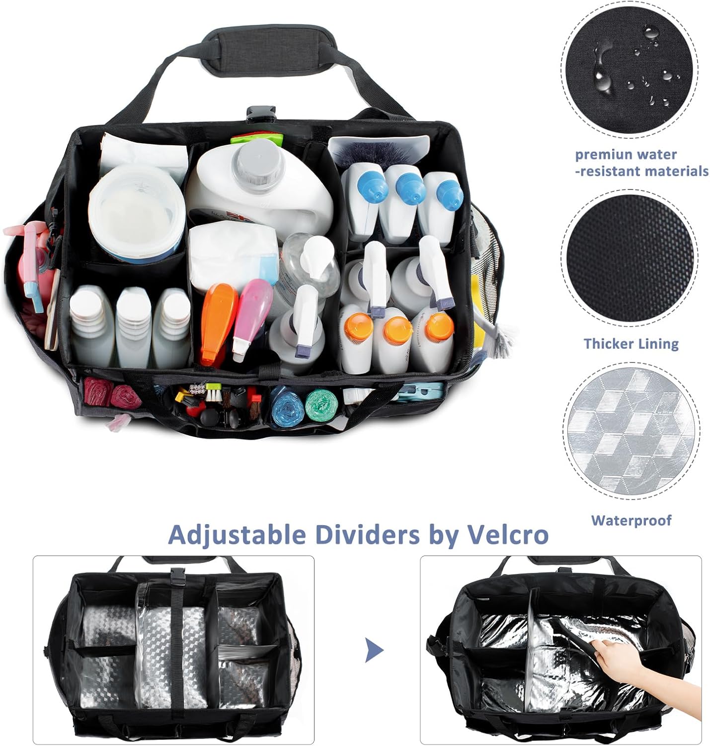 XL Professional Cleaning Caddy for Cleaning Suppliers, 17" Wearable Cleaing Bag for Housekeepers, Cleaning Organizer, Detailing Bag