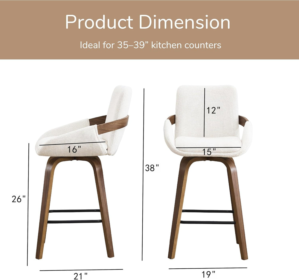 26" Swivel Counter Height Bar Stools Set of 3, Beige