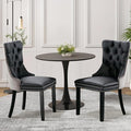 3-Pieces 31.5" Round Dining Table Set for 2, Black Dining Table & PU & Velvet Upholstered Dining Chairs Set of 2 for Kitchen Dining Room Apartment Small Space(Black & Grey Chairs)