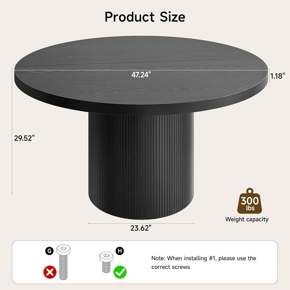 47 inch Round Dining Table for 4, Circle Kitchen Table with Wood Strip Base, ...