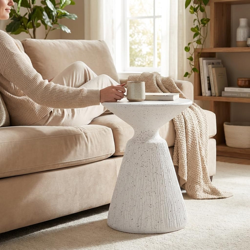 Outdoor Small end Table White Marble Retro Speckled Textured All-Weather MGO ...