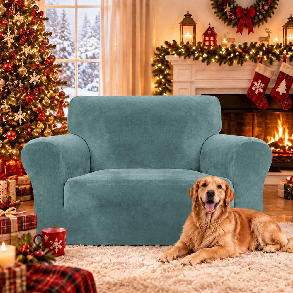 XINEAGE Velvet Armchair Cover, Stretch Washable Cover for Pets,Gray Blue