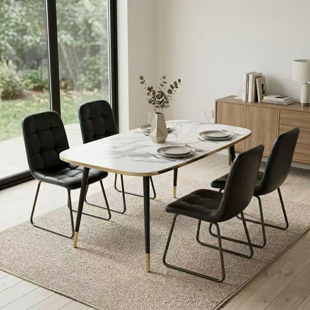 HIPIHOM 47''Dining Table Set for 4,Modern Wood Dining Table,Leather D...