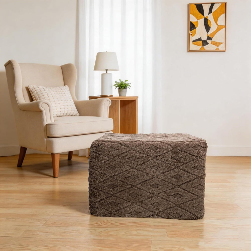 Fluffy Square Ottoman Pouf with All-in-One Foam Filling 20 x 14 Inches Furry ...