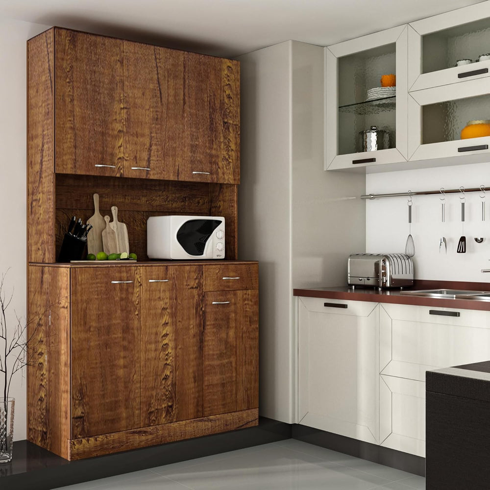 71" Kitchen Pantry Cabinets with Microwave Stand, 6 Doors & 3 Adjust...