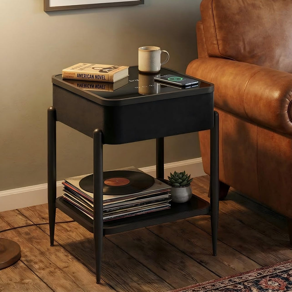 Smart End Table with Charging Station, Bluetooth Speaker Nightstand with Wire...