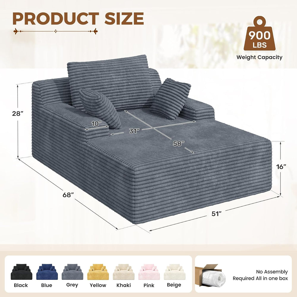 Nebuaegis 51'' Boneless Oversized Chaise Lounge Chair Indoor, Grey