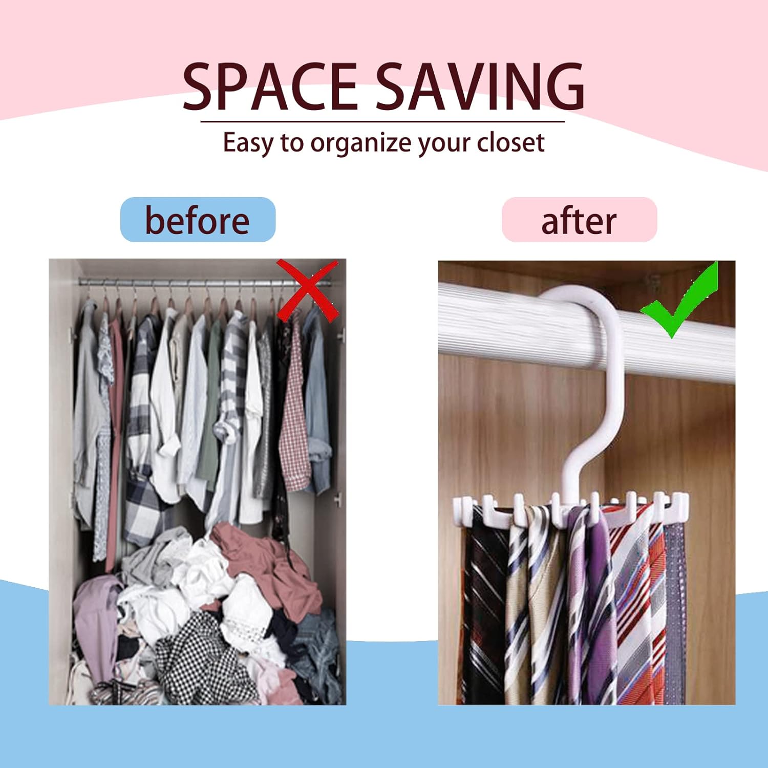 2Pack Circular Tie Hanger Updated Twirl Tie Rack Adjustable Twirl Tie Rack Tie Belt, Multipurpose Organizer for Closet Storage