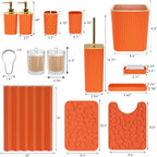 Bathroom Accessories Set - 25PC Bathroom Sets with Shower Curtain and Rugs, Orange Bathroom Accessories with Trash Can, Soap Dispenser, Soap Dish & Toilet Brush