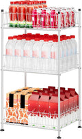 ETELI Water Bottle Storage Organizer 3 Tier Freestanding Water Bottle Holder Rack Stand Metal Drink Soda Can Organizer Beverage Shelf for Floor Pantry Kitchen Food Storage, Silver
