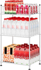 ETELI Water Bottle Storage Organizer 3 Tier Freestanding Water Bottle Holder Rack Stand Metal Drink Soda Can Organizer Beverage Shelf for Floor Pantry Kitchen Food Storage, Silver