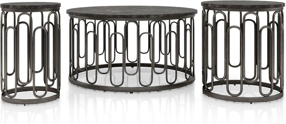 Furniture of America Davis 3-Piece Modern Table Set with Marble Top & Stu...