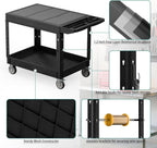 Heavy Duty Utility Rolling Tool Cart, 1000 lbs Capacity Flat Top Plastic Rolling Carts with 360°Swivel Wheels, 46 x 25 Inch Service Cart, 2 Shelf Work Cart for Warehouse,Garage, Cleaning, Black