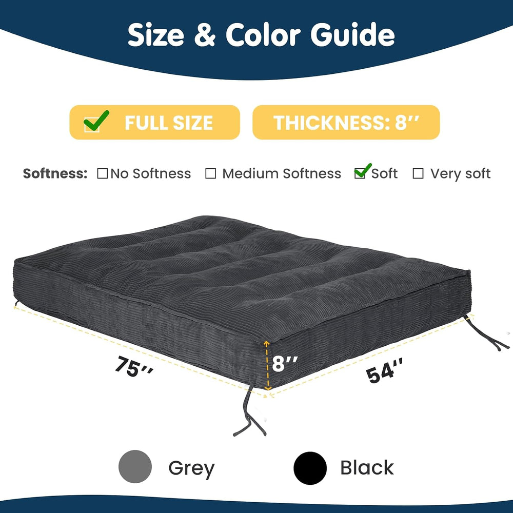 8 Inch Futon Mattress Full Size, Futon Floor Sofa Bed Foldable with Soft Cord...