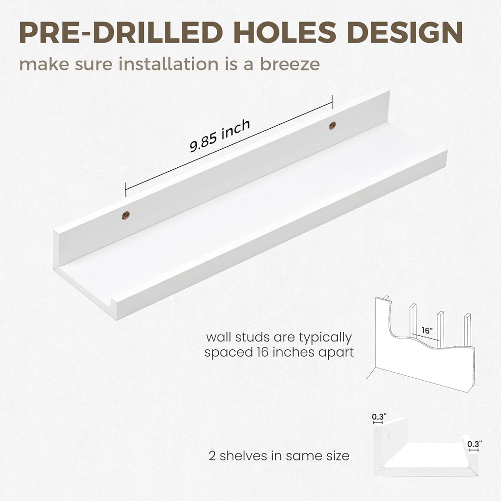 Axeman White Floating Shelves for Wall | Picture Ledge Shelf Set of 2 | Rustic Picture Shelf for Wall with Ledge | Small Floating Shelves with Lip | Photo Ledge Shelves for Books Album Records