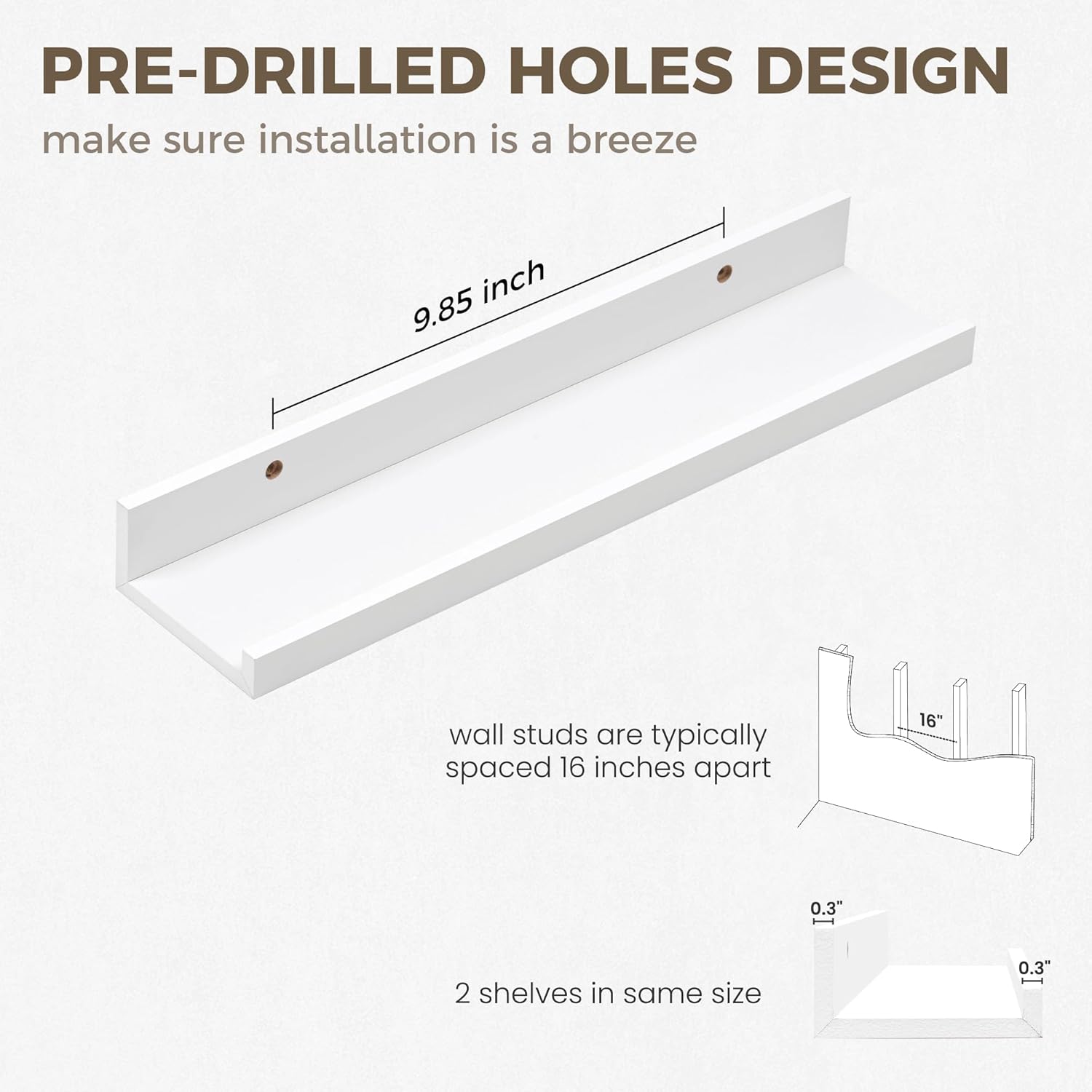 Axeman White Floating Shelves for Wall | Picture Ledge Shelf Set of 2 | Rustic Picture Shelf for Wall with Ledge | Small Floating Shelves with Lip | Photo Ledge Shelves for Books Album Records
