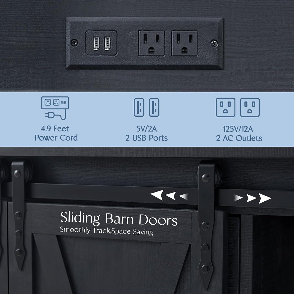 Wnutrees Farmhouse Coffee Bar Cabinet with Charging Station and USB, Black | ...