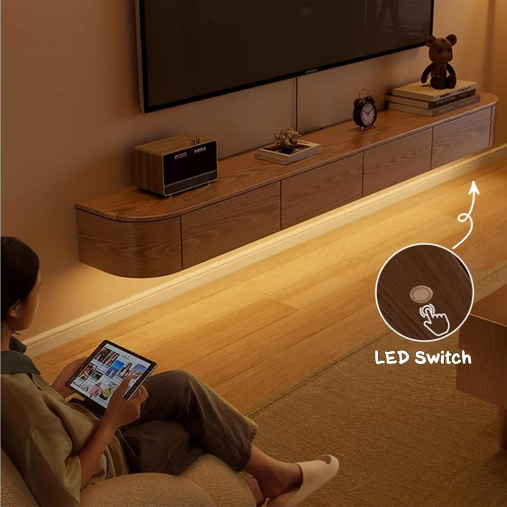Solid Wood Floating TV Stand - Wall Mounted Media Console with 2 Side Doors, ...