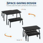 3 Piece Farmhouse Dining Table Set for 4, Compact Rustic Kitchen Table with 2 Padded Benches, Space Saving Breakfast Nook Furniture Set for Small Spaces, Apartments, Black