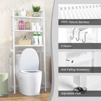 VASMIA Over The Toilet Storage,Bamboo 3-Tier Bathroom Organizer Over Toilet Storage Cabinet,Freestanding Space Saver with 3 Hooks White