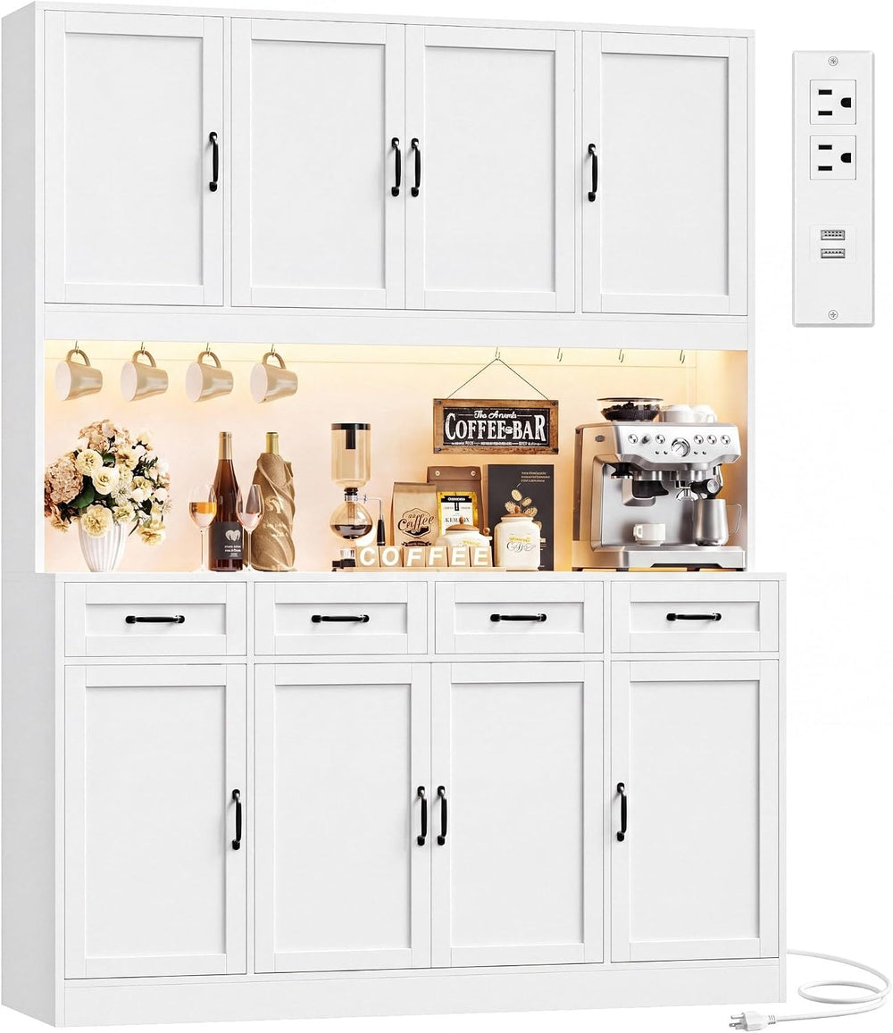 HITHOS 73" Tall Kitchen Pantry Storage Cabinet, Large Charging Hutch, Wh...