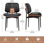 Dining Chairs Set of 8, Mid-Century Modern Upholstered PU Leather Chairs with Walnut Bentwood Back and Metal Legs Adjustable Feet for Kitchen Dining Room, Black Shell Strips