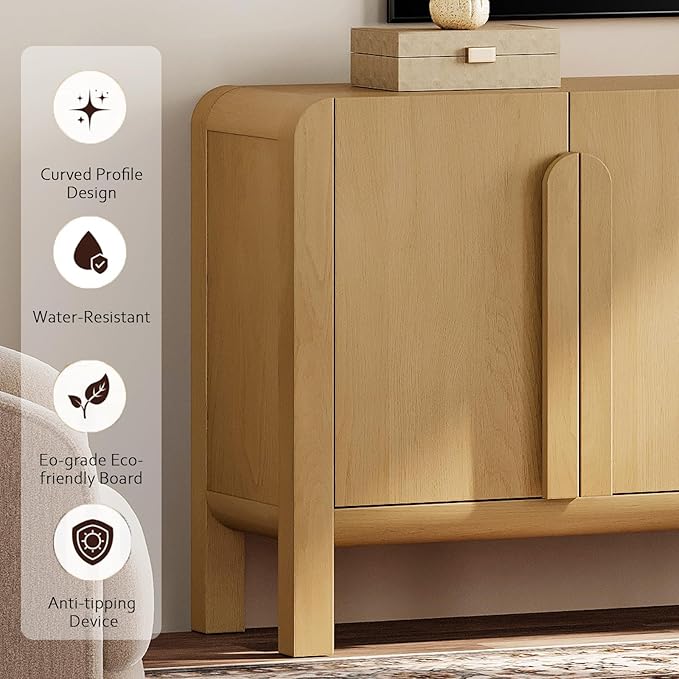 WAMPAT Modern TV Stand for TVs Up to 120 inches,126" W Farmhouse Entertainment Center with Adjustable Shelf and 4 Doors,Media Console Table TV Cabinet for Living Room,Oak