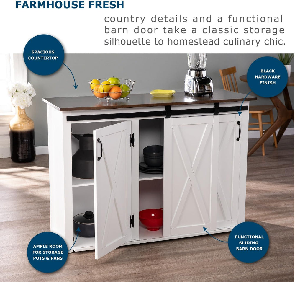 SEI Furniture - Leshire Barn-Door Kitchen Island - Transitional Design, Brown...