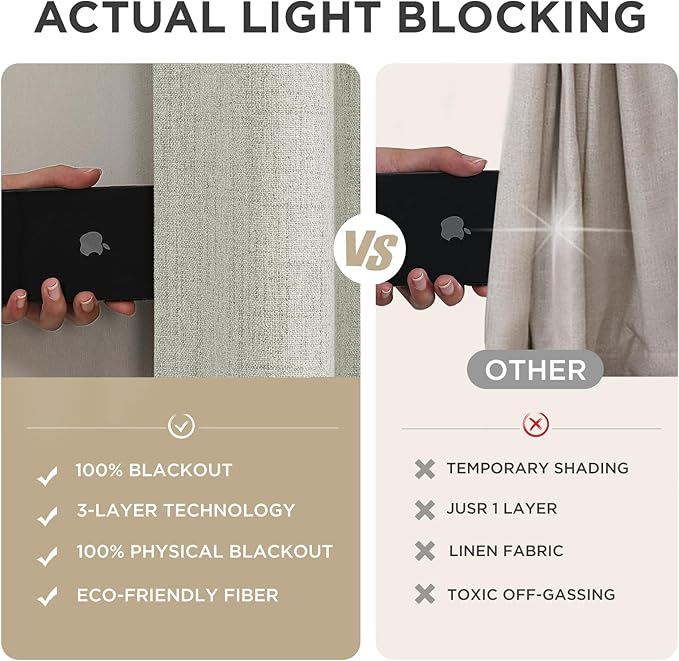 Joydeco Blackout Curtains for Bedroom - 100% Light Blocking 2 Panels Light Beige Drapes 70"W x 108"L, Thermal Insulated Room Darkening Curtains, Linen Textured for Living Room, Rod Pocket & Back Tabs
