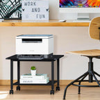 Lerliuo Under Desk Printer Stand, 2-Tier Industrial Mobile Printer Table with Storage Shelf and Steel Frame, Rolling Printer Cart Holder with Lockable Wheels for Home, Office (Black)