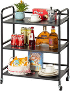 HDANI 3 Tier Metal Utility Multipurpose Rolling Cart,Large Capacity Heavy Duty Cart with Lockable Wheels Rolling Cart with 2 Lockable Wheels for Home,Office,Kitchen,Bathroom,Bedroom(Black)