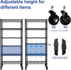 REGILLER 6-Wire Shelving Metal Storage Rack Adjustable Shelves,Standing Storage Shelf Units for Laundry Bathroom Kitchen Pantry Closet(Black,14.1" D x 30" W x 80" H,With Wheels)