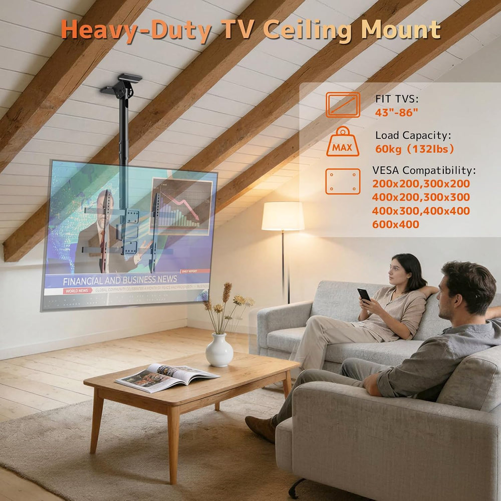 PUTORSEN Ceiling TV Mount for 43-86 Inch, Adjustable Full Motion Bracket | Su...
