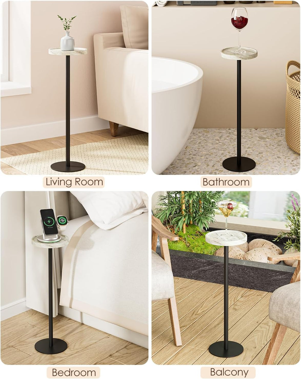 Drink Table, Small Pedestal Side Table, Round Cocktail Table, Circle Accent E...